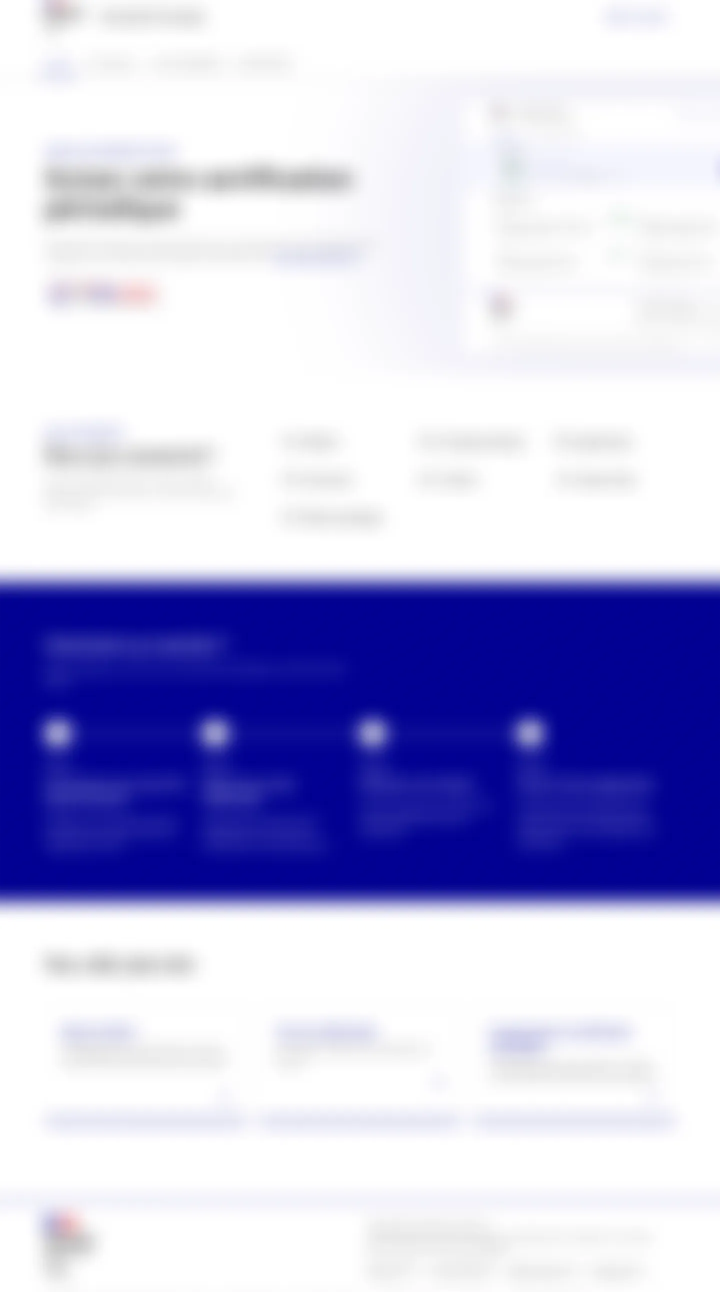 Homepage of the Ma Certif’ Pro Santé e-service, deliberately blurred: the certification progression dashboard, in DSFR.